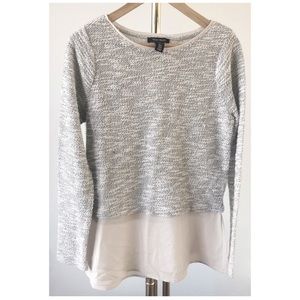 White House Black Market Cream & Silver Shimmer Long Sleeve Flowy Blouse-Size M